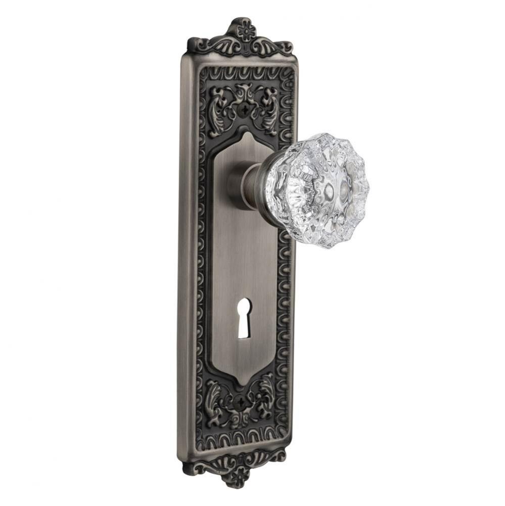 Nostalgic Warehouse Egg & Dart Plate with Keyhole Passage Crystal Glass Door Knob in Antique P