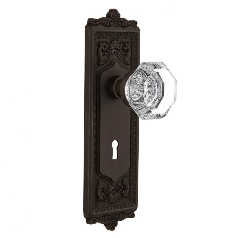 Nostalgic Warehouse Egg & Dart Plate with Keyhole Privacy Waldorf Door Knob in Oil-Rubbed Bron