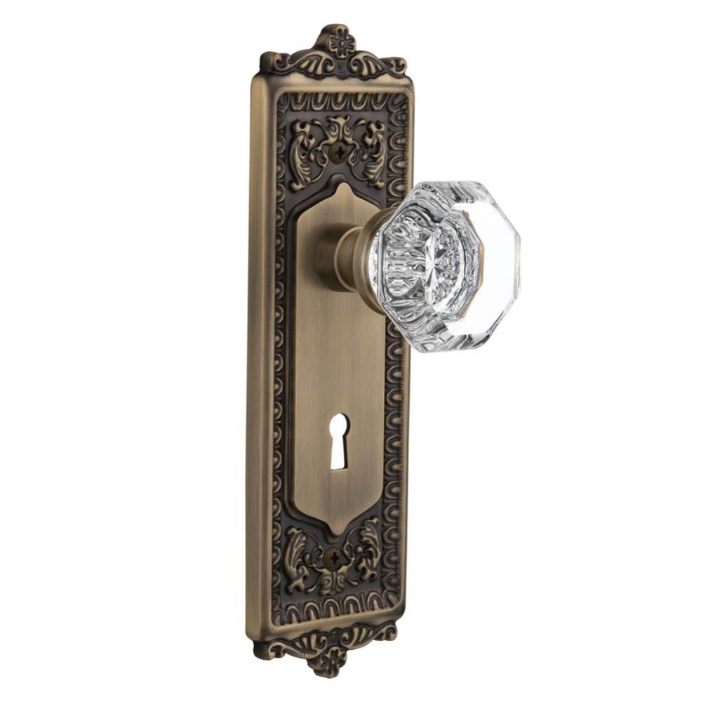 Nostalgic Warehouse Egg & Dart Plate with Keyhole Privacy Waldorf Door Knob in Antique Brass