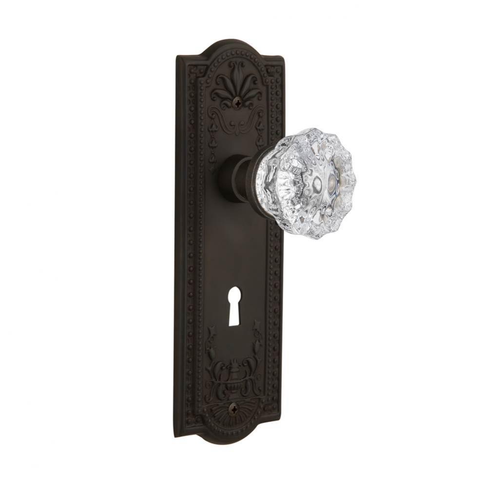Nostalgic Warehouse Meadows Plate with Keyhole Privacy Crystal Glass Door Knob in Oil-Rubbed Bronz