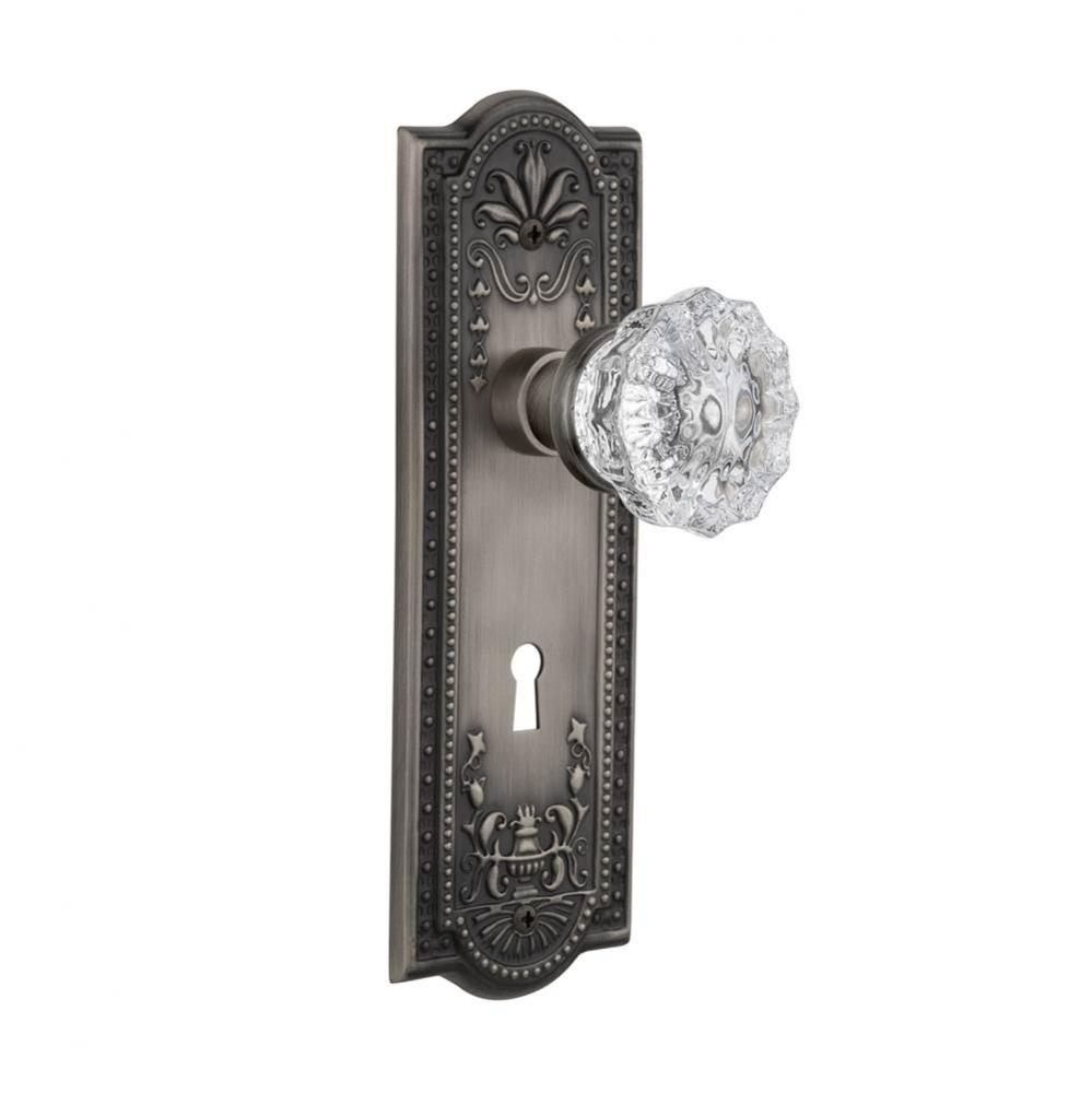 Nostalgic Warehouse Meadows Plate with Keyhole Passage Crystal Glass Door Knob in Antique Pewter