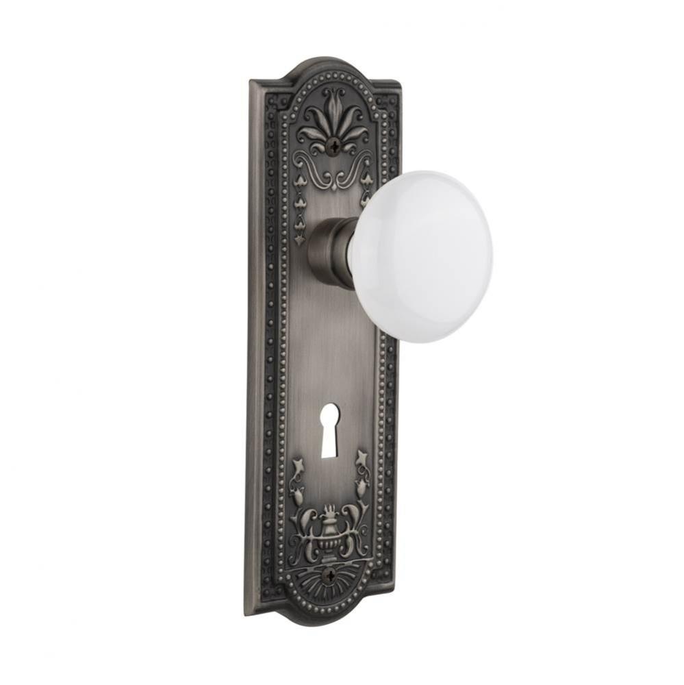 Nostalgic Warehouse Meadows Plate with Keyhole Passage White Porcelain Door Knob in Antique Pewter