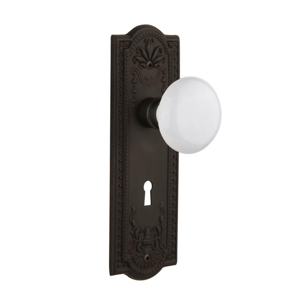 Nostalgic Warehouse Meadows Plate with Keyhole Passage White Porcelain Door Knob in Oil-Rubbed Bro