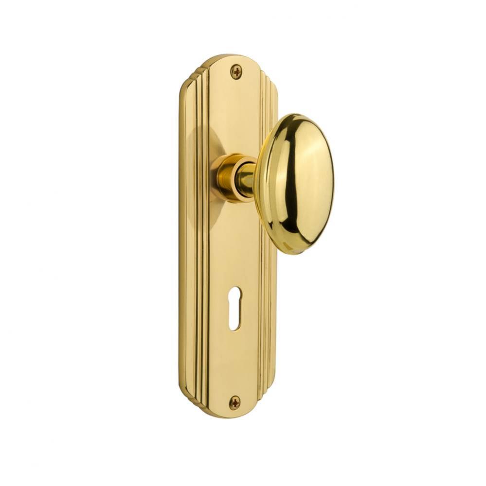 Nostalgic Warehouse Deco Plate with Keyhole Privacy Homestead Door Knob in Polished Brass
