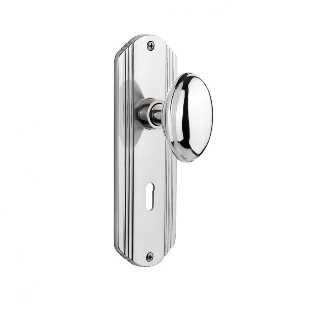Nostalgic Warehouse Deco Plate with Keyhole Privacy Homestead Door Knob in Bright Chrome