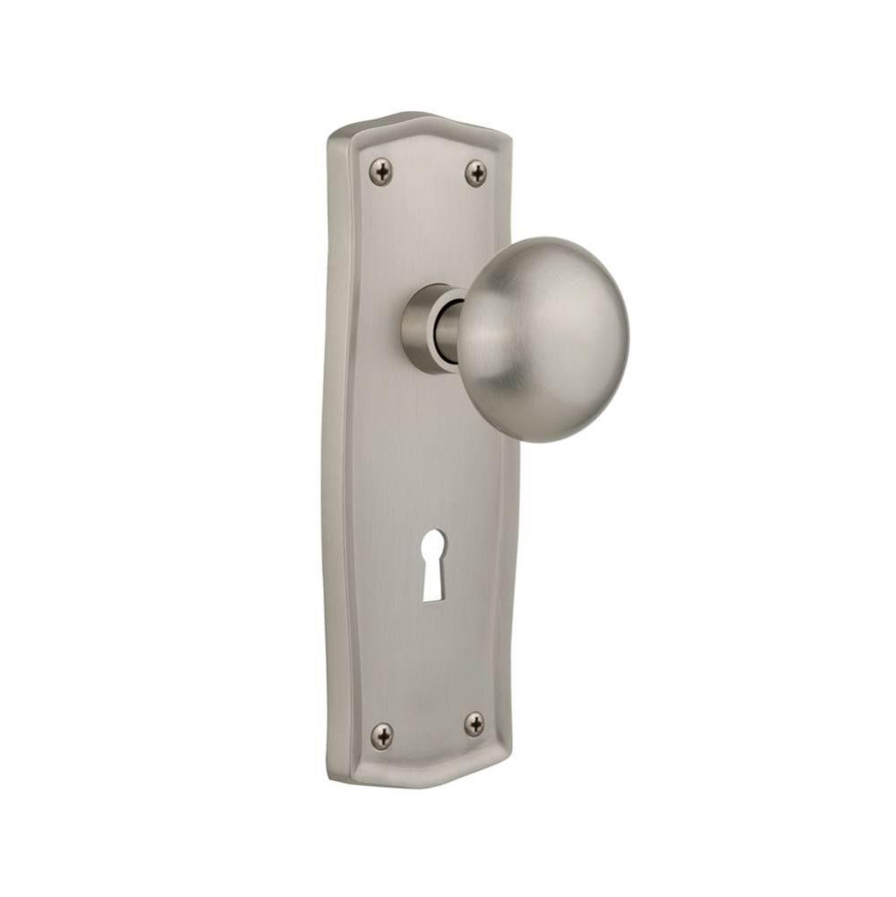 Nostalgic Warehouse Prairie Plate with Keyhole Privacy New York Door Knob in Satin Nickel