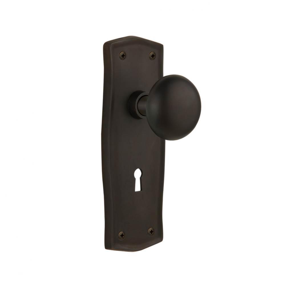 Nostalgic Warehouse Prairie Plate with Keyhole Privacy New York Door Knob in Oil-Rubbed Bronze