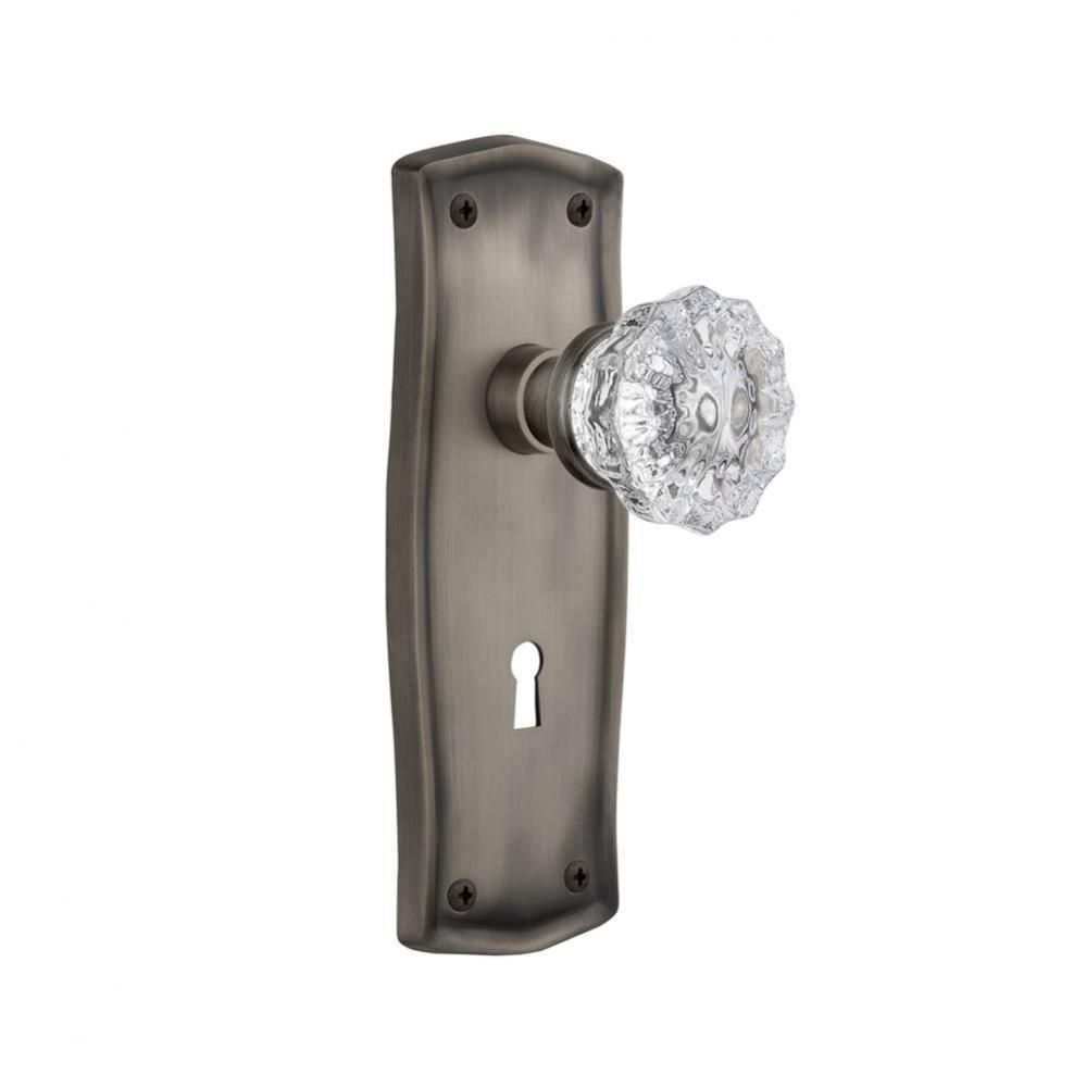 Nostalgic Warehouse Prairie Plate with Keyhole Privacy Crystal Glass Door Knob in Antique Pewter