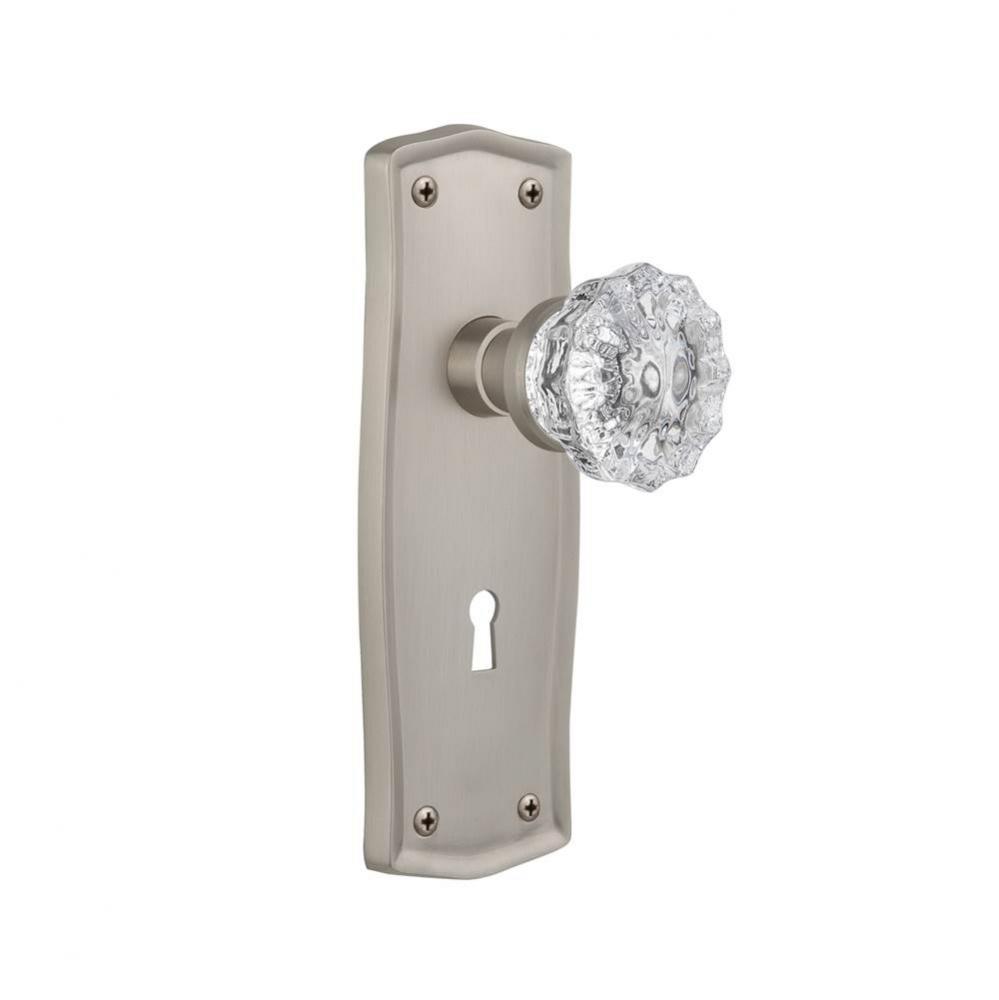 Nostalgic Warehouse Prairie Plate with Keyhole Privacy Crystal Glass Door Knob in Satin Nickel