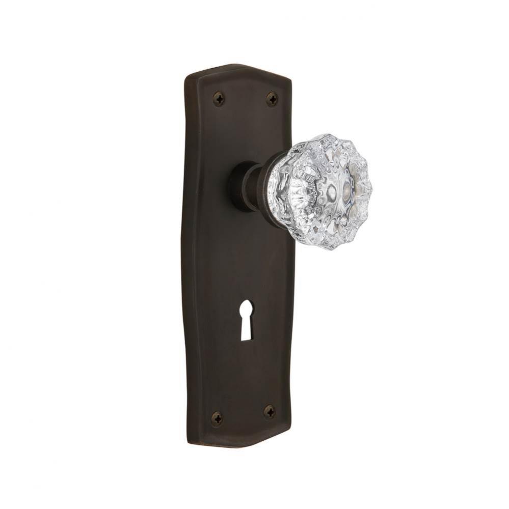 Nostalgic Warehouse Prairie Plate with Keyhole Privacy Crystal Glass Door Knob in Oil-Rubbed Bronz