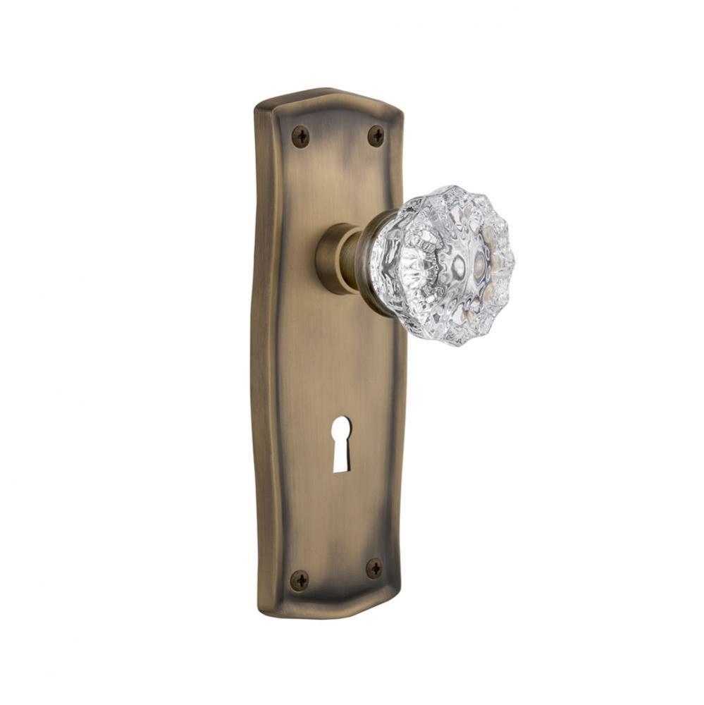 Nostalgic Warehouse Prairie Plate with Keyhole Privacy Crystal Glass Door Knob in Antique Brass