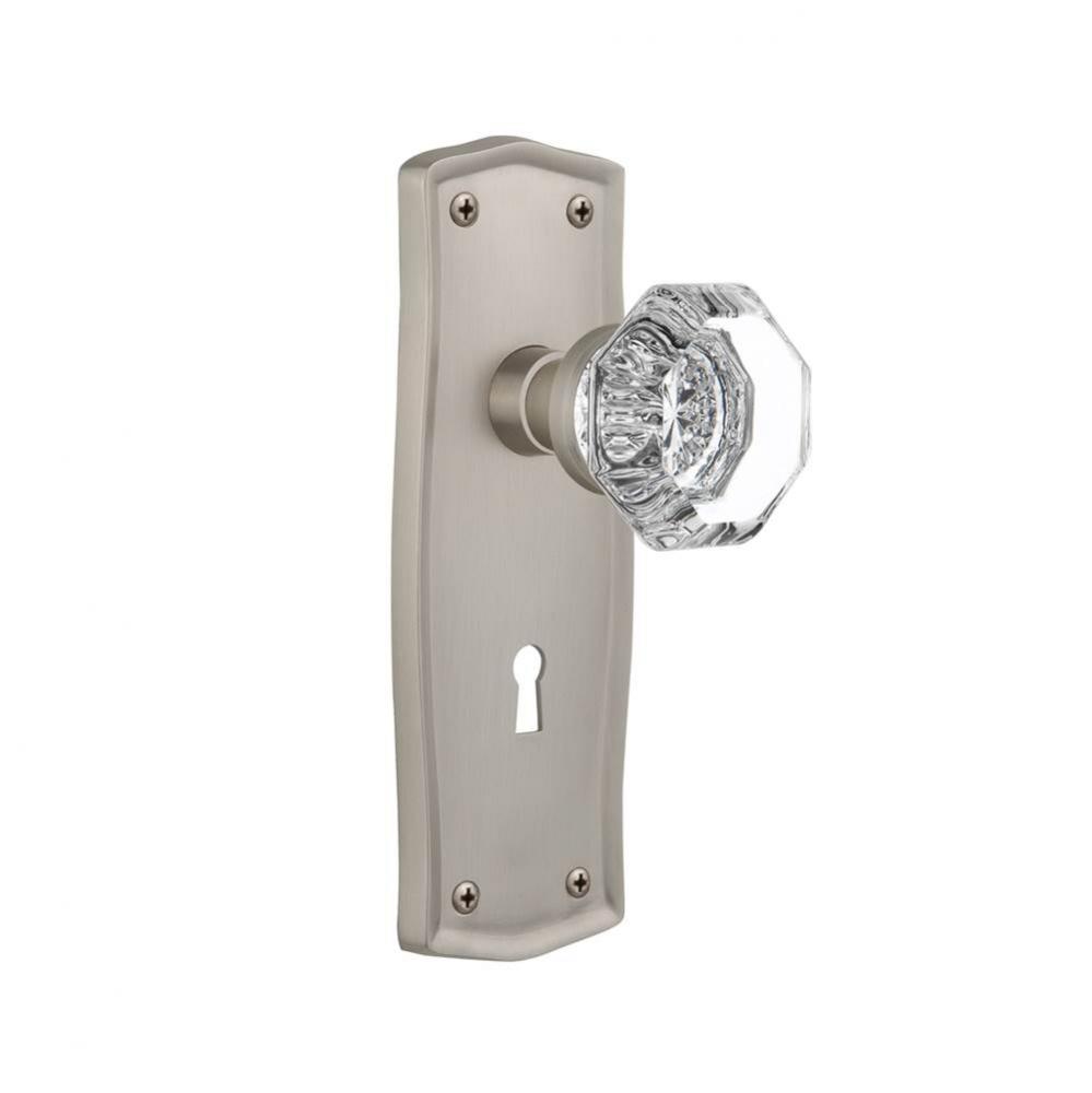 Nostalgic Warehouse Prairie Plate with Keyhole Privacy Waldorf Door Knob in Satin Nickel