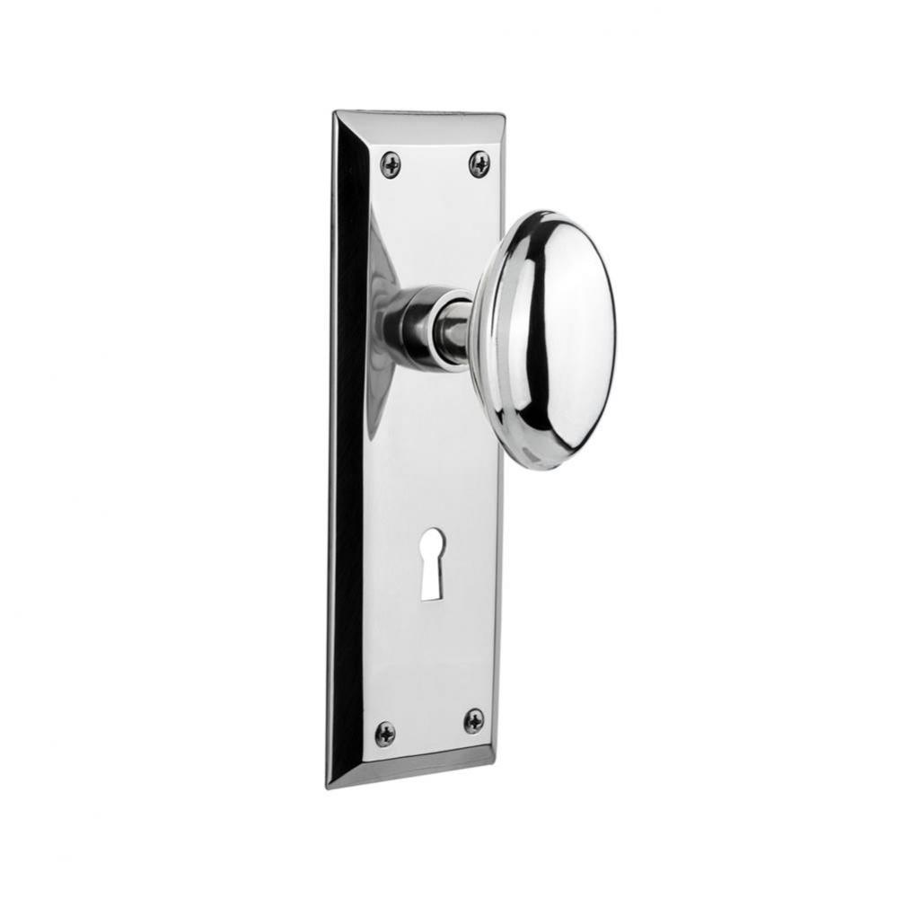 Nostalgic Warehouse New York Plate with Keyhole Passage Homestead Door Knob in Bright Chrome