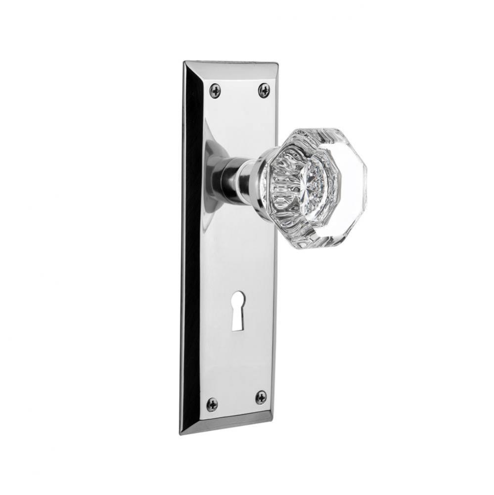Nostalgic Warehouse New York Plate with Keyhole Privacy Waldorf Door Knob in Bright Chrome
