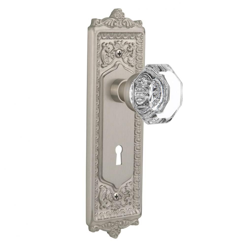 Nostalgic Warehouse Egg & Dart Plate Interior Mortise Waldorf Door Knob in Satin Nickel