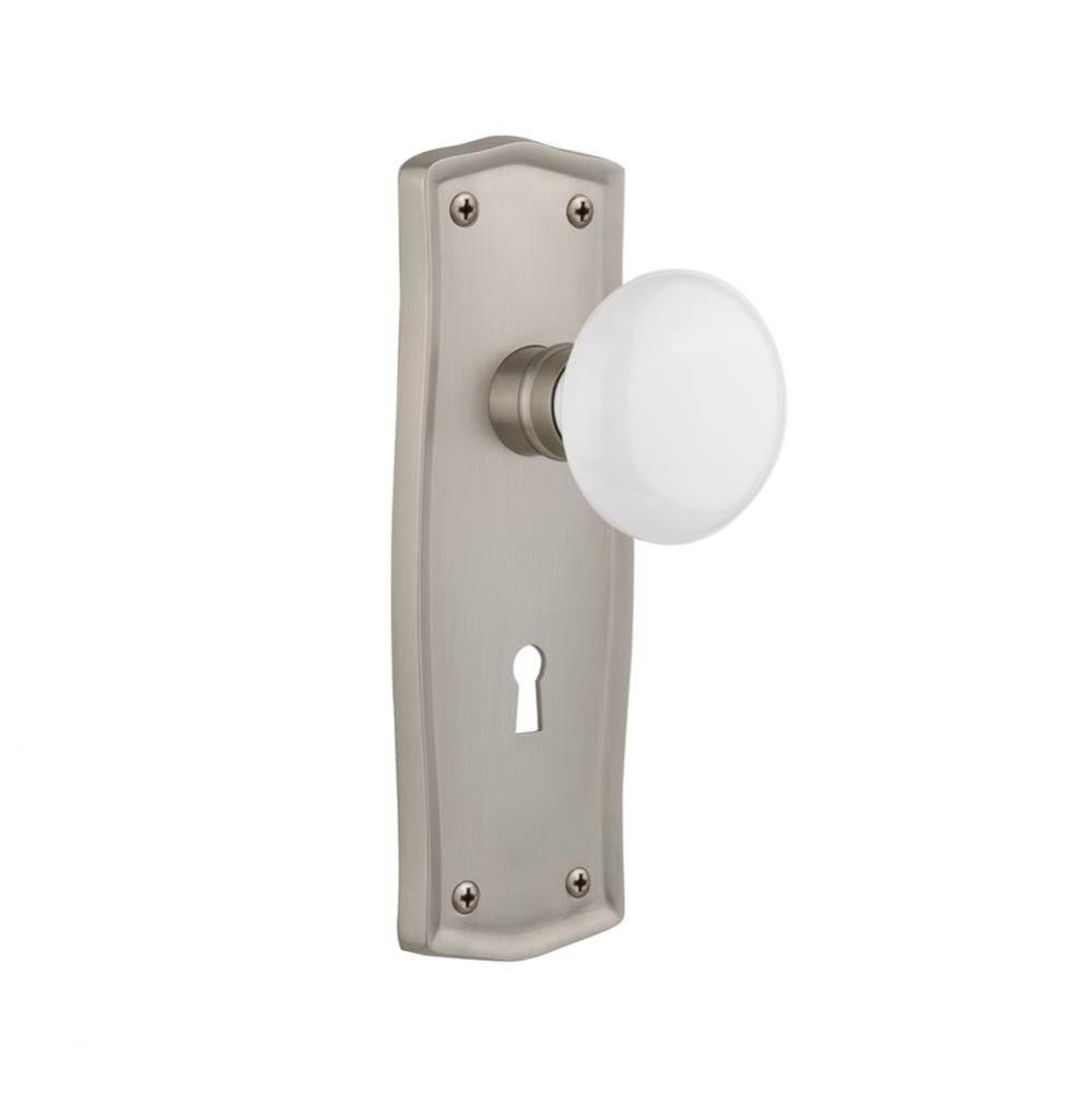 Nostalgic Warehouse Prairie Plate Interior Mortise White Porcelain Door Knob in Satin Nickel