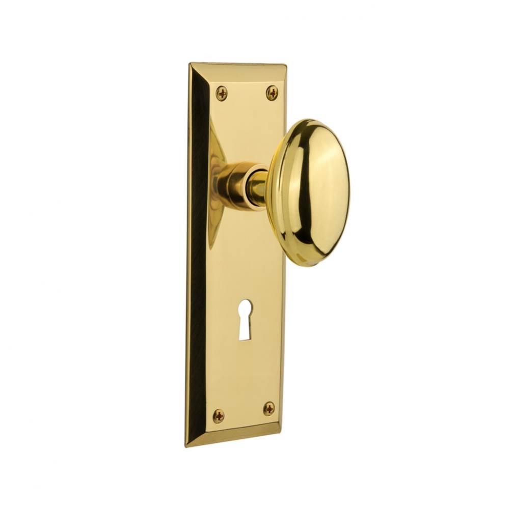 Nostalgic Warehouse New York Plate Interior Mortise Homestead Door Knob in Polished Brass