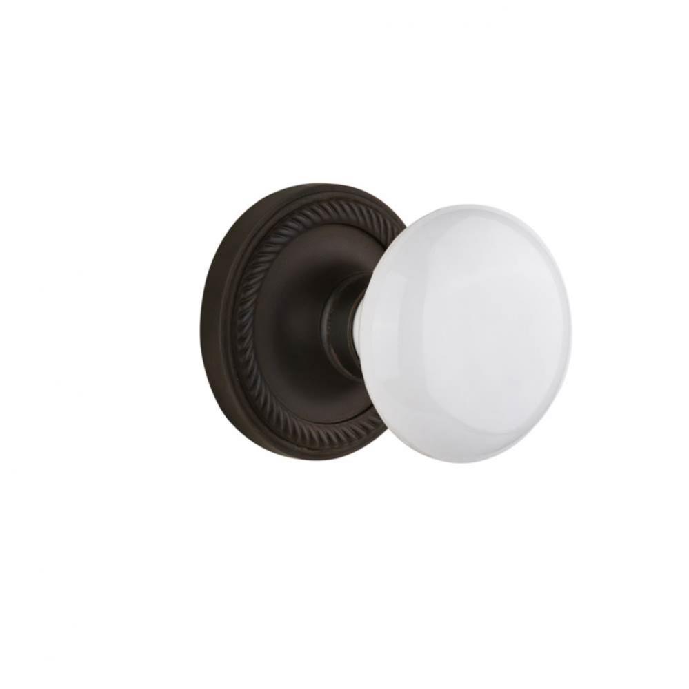 Nostalgic Warehouse Rope Rosette Interior Mortise White Porcelain Door Knob in Oil-Rubbed Bronze