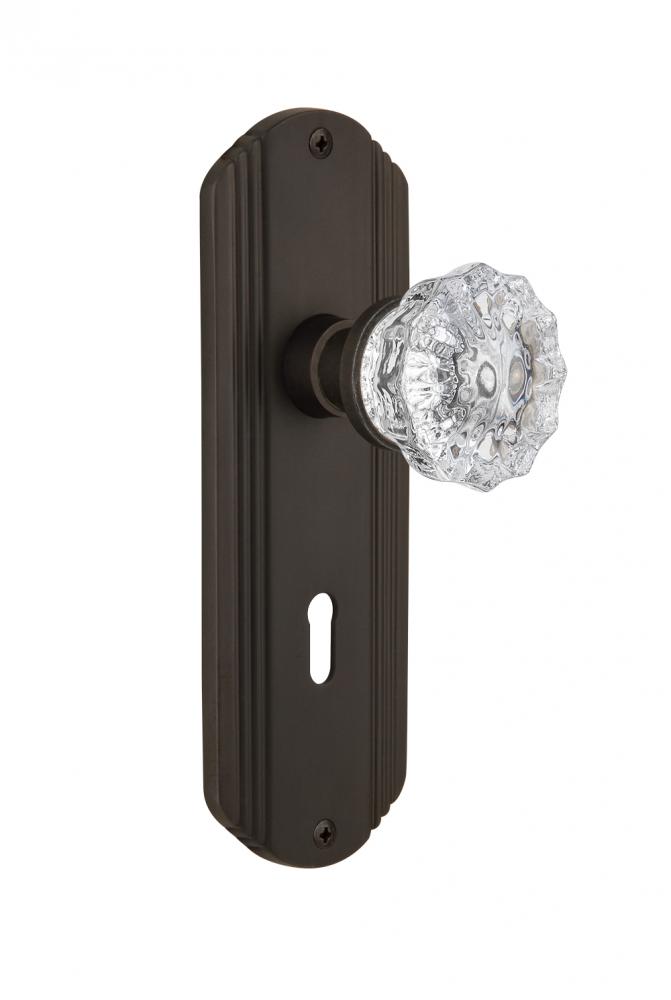 Nostalgic Warehouse Deco Plate with Keyhole Passage Crystal Glass Door Knob in Oil-Rubbed Bronze