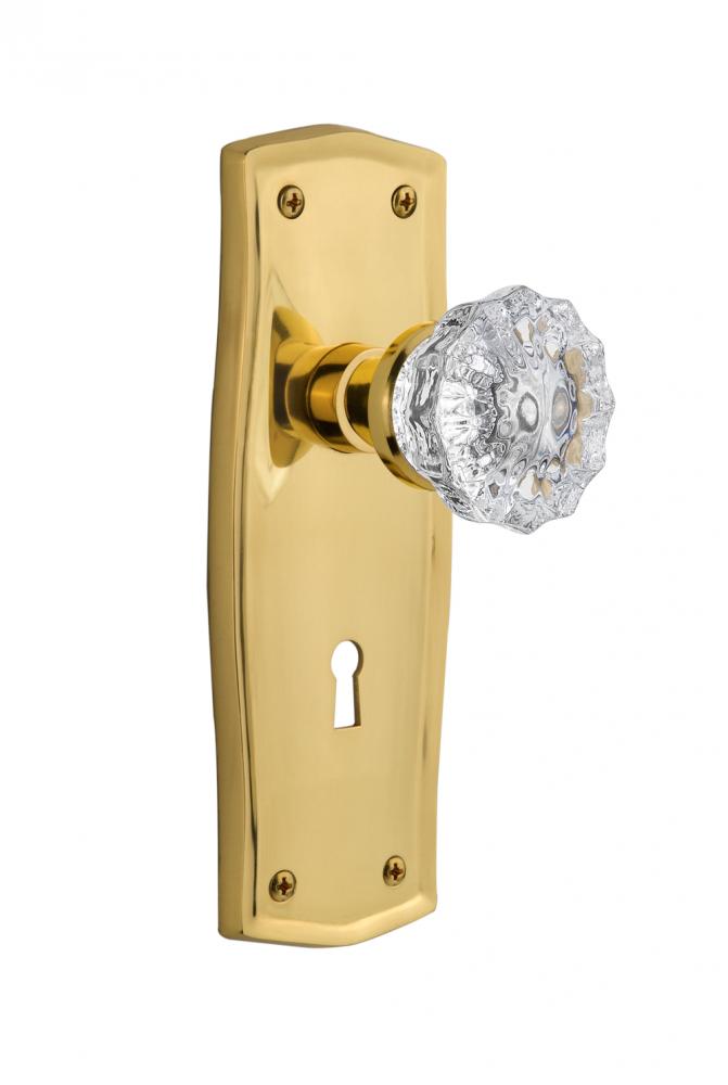 Nostalgic Warehouse Prairie Plate with Keyhole Privacy Crystal Glass Door Knob in Unlacquered Bras
