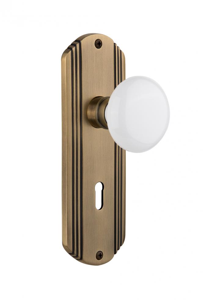 Nostalgic Warehouse Deco Plate with Keyhole Passage White Porcelain Door Knob in Antique Brass