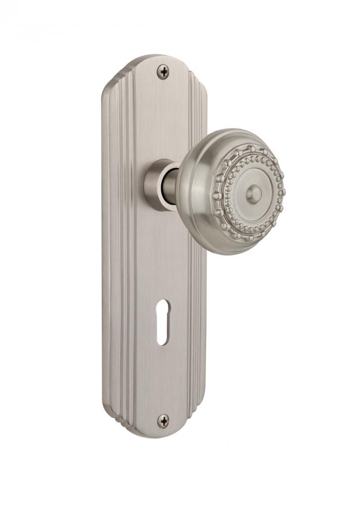 Nostalgic Warehouse Deco Plate with Keyhole Privacy Meadows Door Knob in Satin Nickel