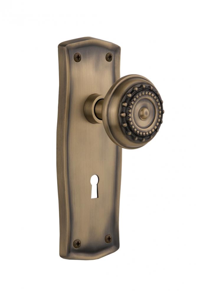 Nostalgic Warehouse Prairie Plate with Keyhole Privacy Meadows Door Knob in Antique Brass