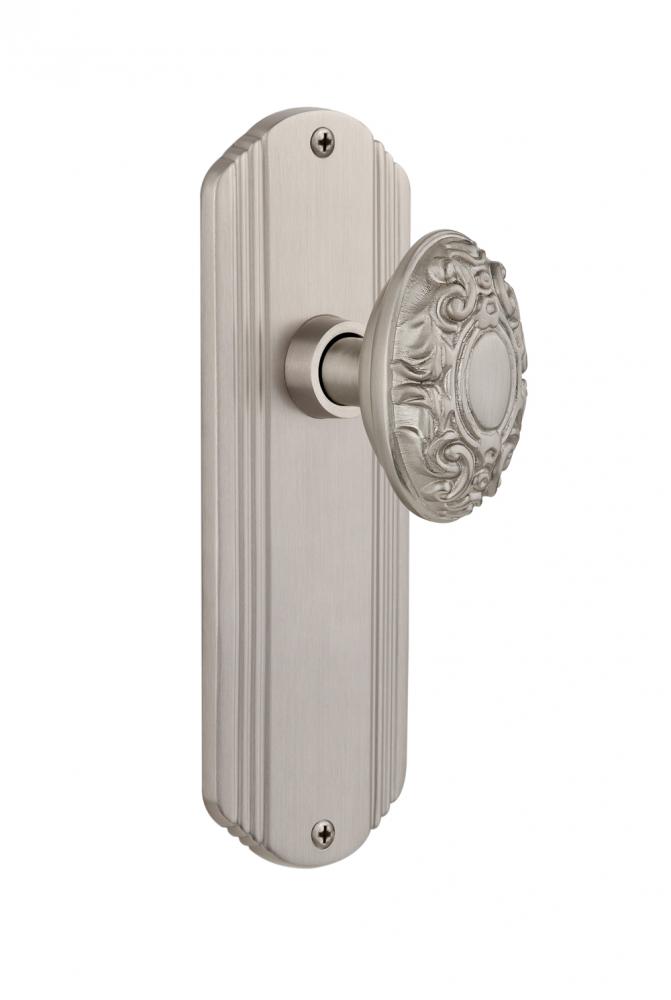 Nostalgic Warehouse Deco Plate Passage Victorian Door Knob in Satin Nickel