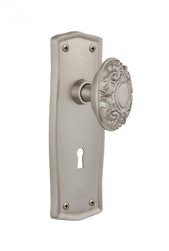 Nostalgic Warehouse Prairie Plate with Keyhole Passage Victorian Door Knob in Satin Nickel