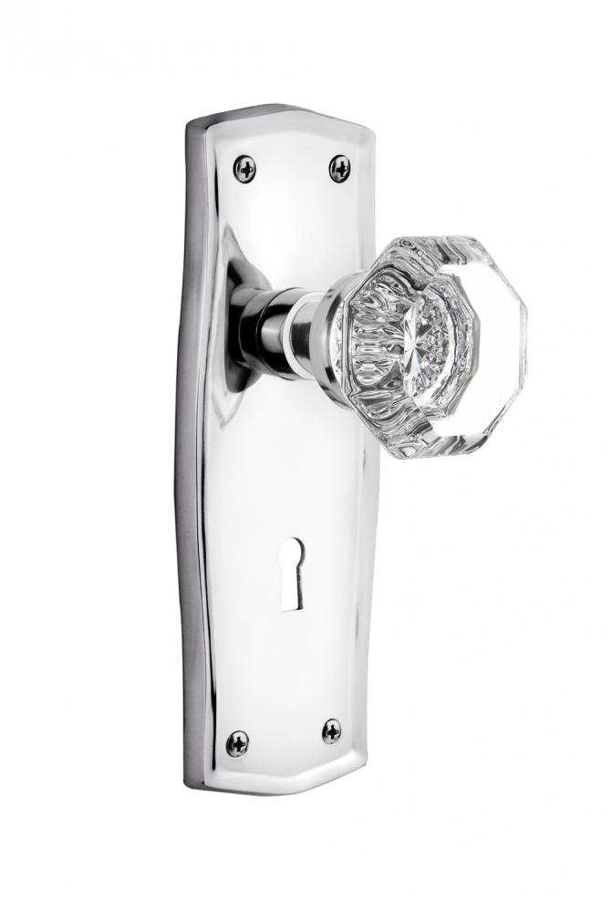 Nostalgic Warehouse Prairie Plate with Keyhole Privacy Waldorf Door Knob in Bright Chrome