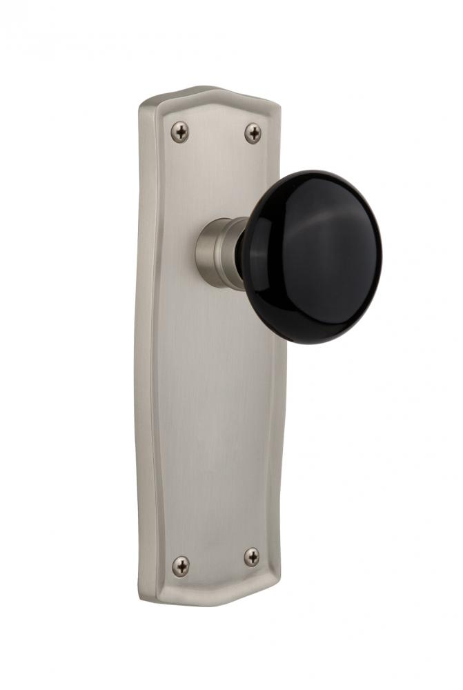 Nostalgic Warehouse Prairie Plate Privacy Black Porcelain Door Knob in Satin Nickel