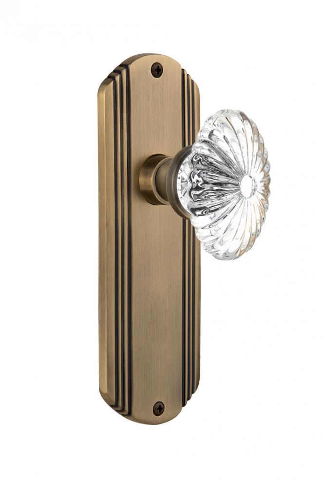 Nostalgic Warehouse Deco Plate Passage Oval Fluted Crystal Glass Door Knob in Antique Brass