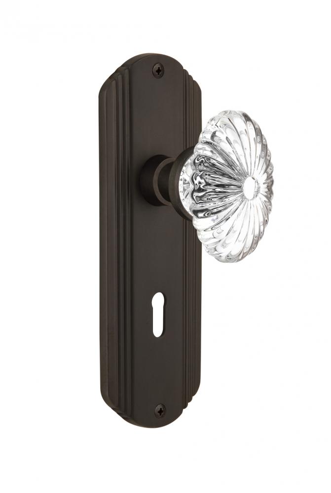 Nostalgic Warehouse Deco Plate with Keyhole Privacy Oval Fluted Crystal Glass Door Knob in Oil-Rub