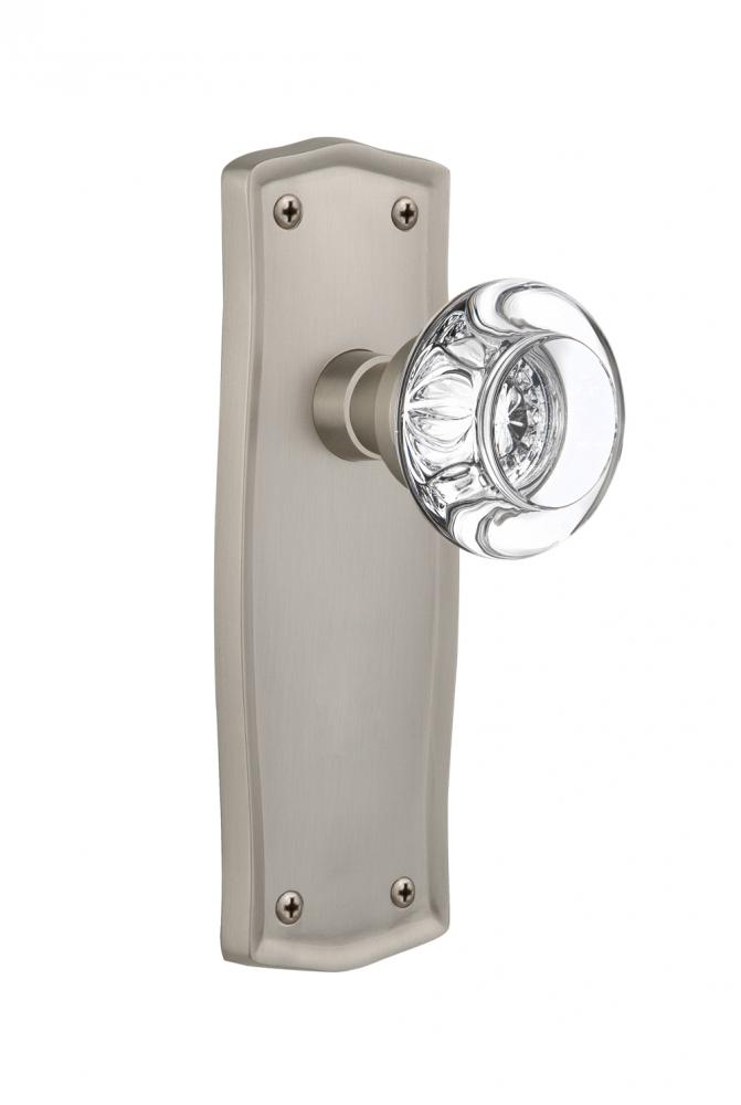 Nostalgic Warehouse Prairie Plate Passage Round Clear Crystal Glass Door Knob in Satin Nickel
