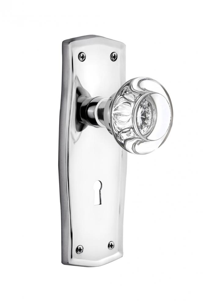 Nostalgic Warehouse Prairie Plate with Keyhole Passage Round Clear Crystal Glass Door Knob in Brig