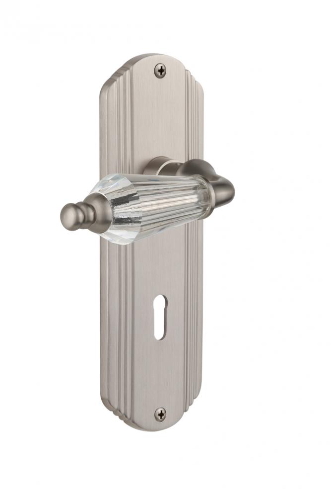 Nostalgic Warehouse Deco Plate with Keyhole Privacy Parlor Lever in Satin Nickel