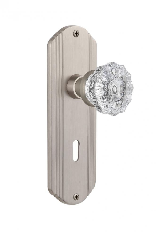 Nostalgic Warehouse Deco Plate Interior Mortise Crystal Glass Door Knob in Satin Nickel