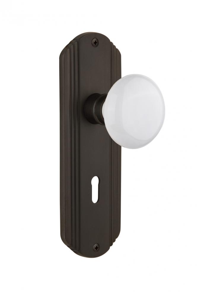 Nostalgic Warehouse Deco Plate Interior Mortise White Porcelain Door Knob in Oil-Rubbed Bronze