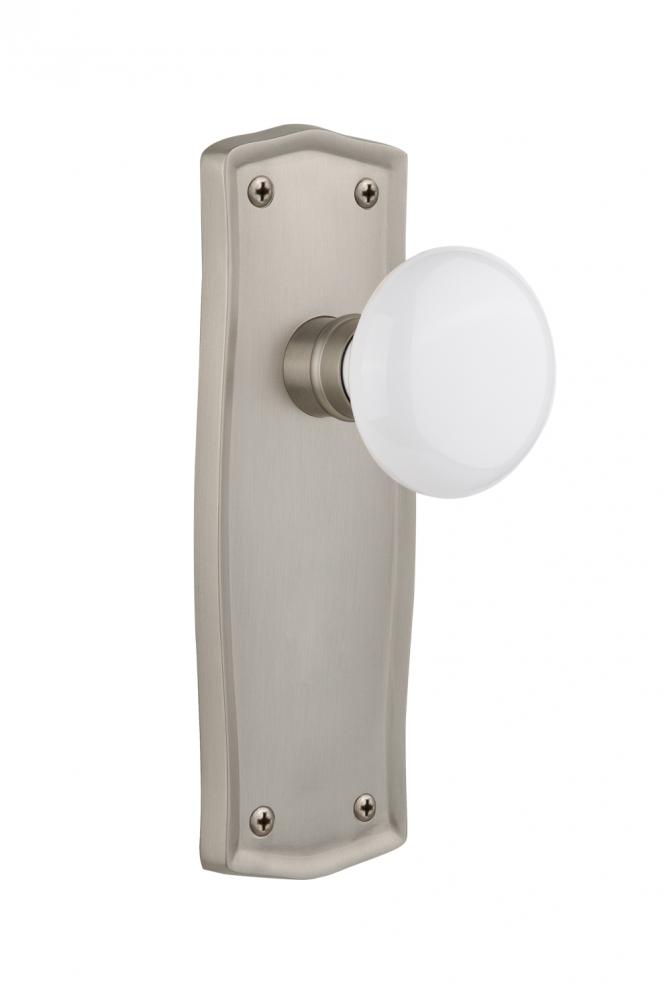 Nostalgic Warehouse Prairie Plate Double Dummy White Porcelain Door Knob in Satin Nickel