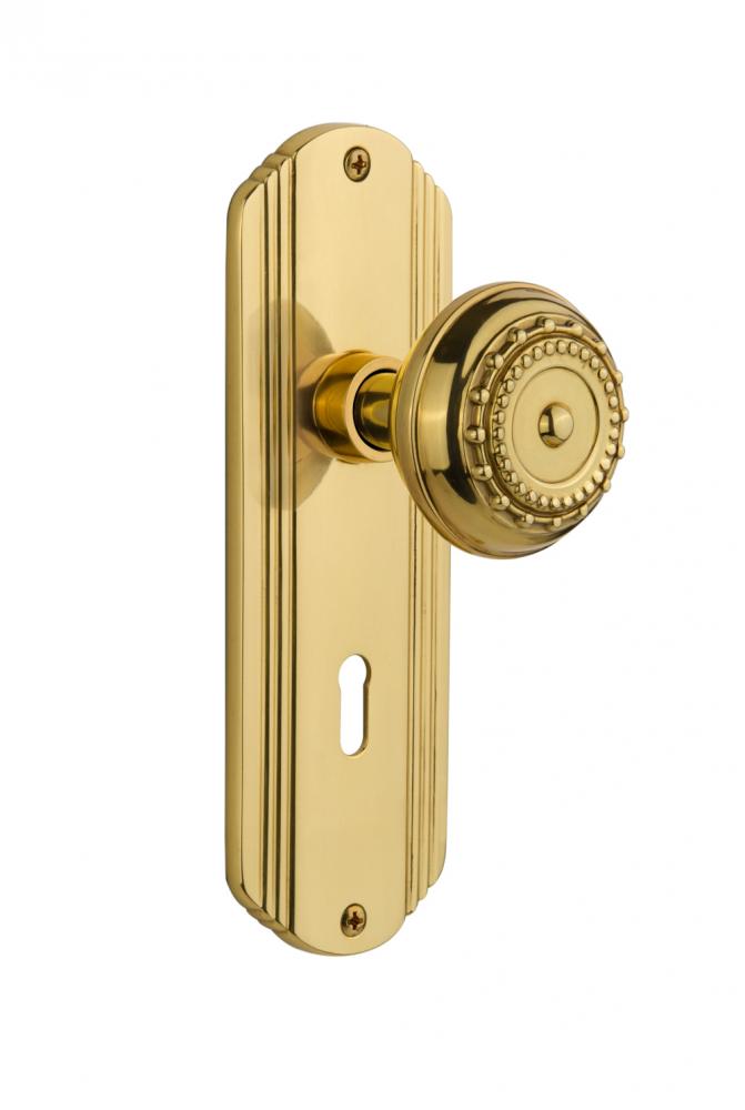 Nostalgic Warehouse Deco Plate with Keyhole Double Dummy Meadows Door Knob in Polished Brass