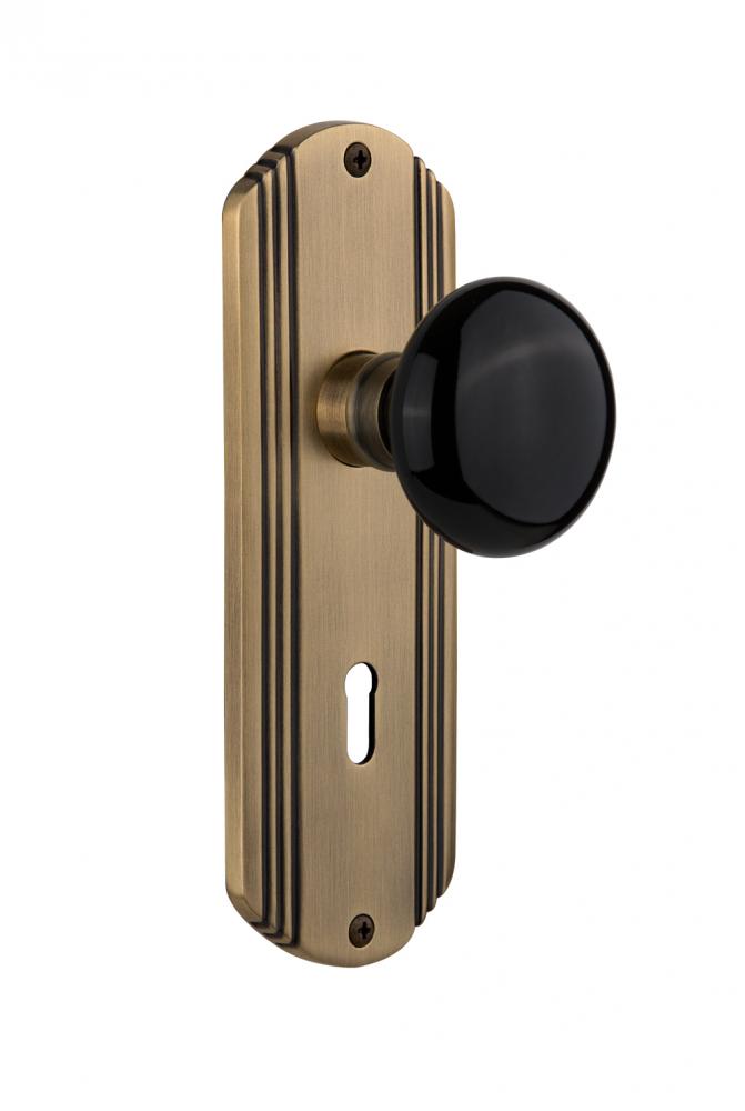 Nostalgic Warehouse Deco Plate with Keyhole Double Dummy Black Porcelain Door Knob in Antique Bras