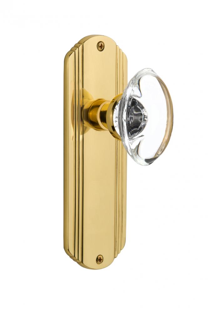 Nostalgic Warehouse Deco Plate Single Dummy Oval Clear Crystal Glass Door Knob in Polished Brass