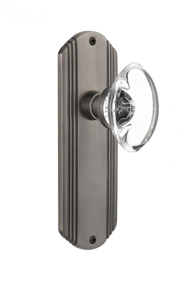 Nostalgic Warehouse Deco Plate Double Dummy Oval Clear Crystal Glass Door Knob in Antique Pewter