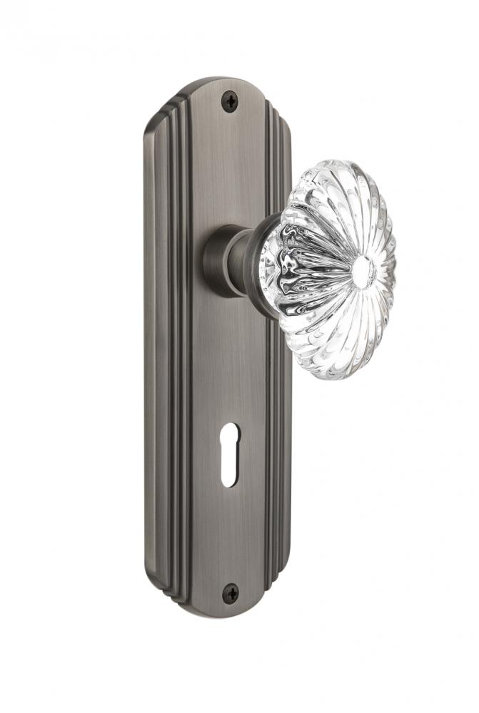 Nostalgic Warehouse Deco Plate Interior Mortise Oval Fluted Crystal Glass Door Knob in Antique Pew