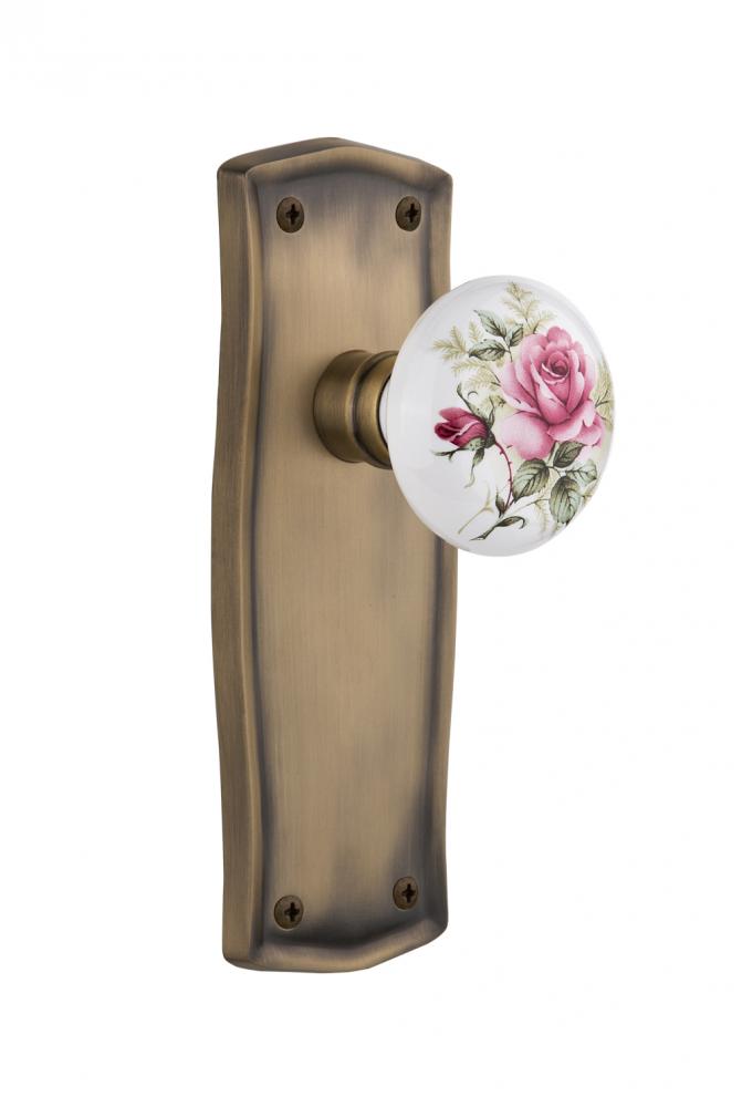 Nostalgic Warehouse Prairie Plate Double Dummy White Rose Porcelain Door Knob in Antique Brass