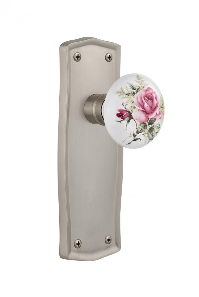 Nostalgic Warehouse Prairie Plate Double Dummy White Rose Porcelain Door Knob in Satin Nickel