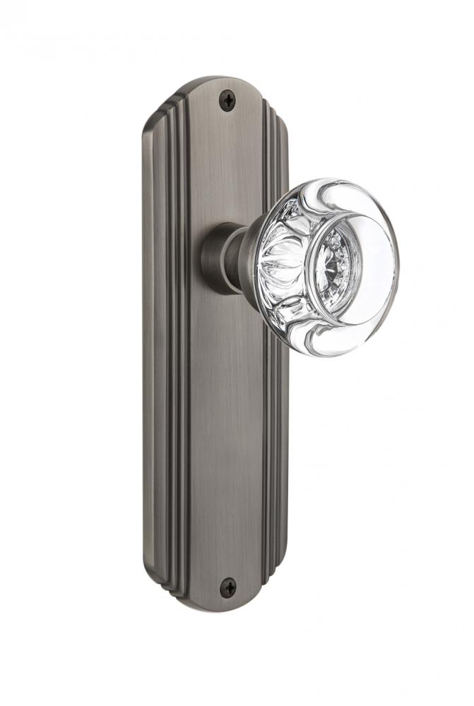 Nostalgic Warehouse Deco Plate Single Dummy Round Clear Crystal Glass Door Knob in Antique Pewter