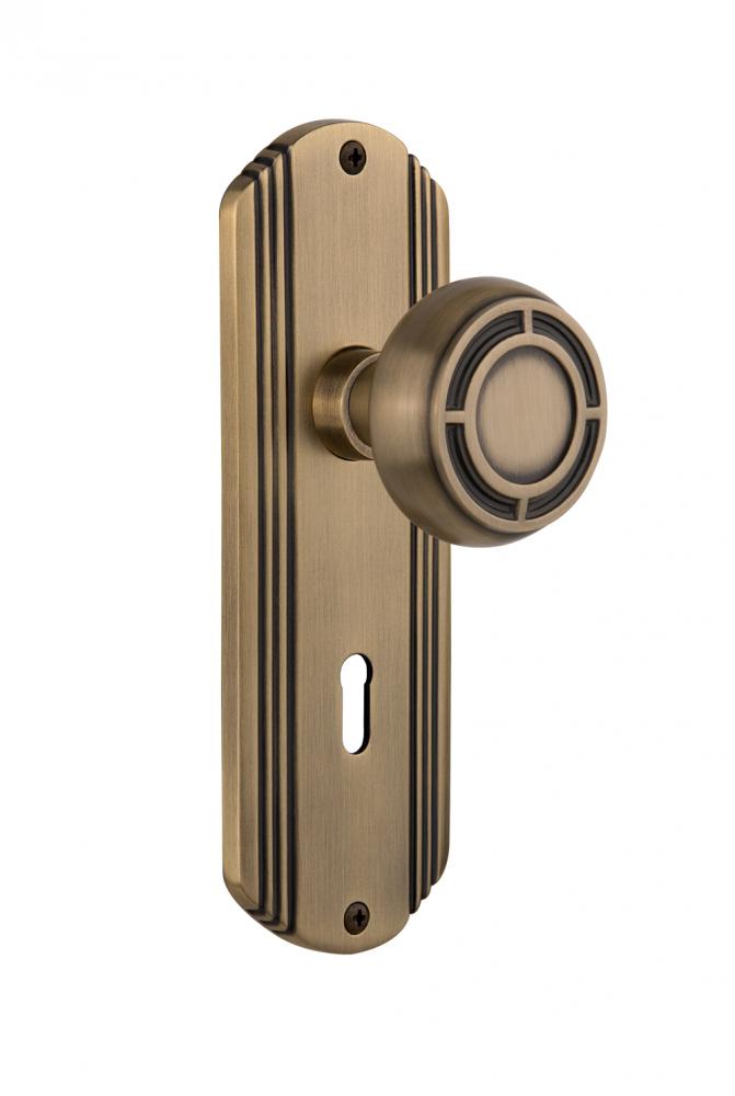 Nostalgic Warehouse Deco Plate Interior Mortise Mission Door Knob in Antique Brass