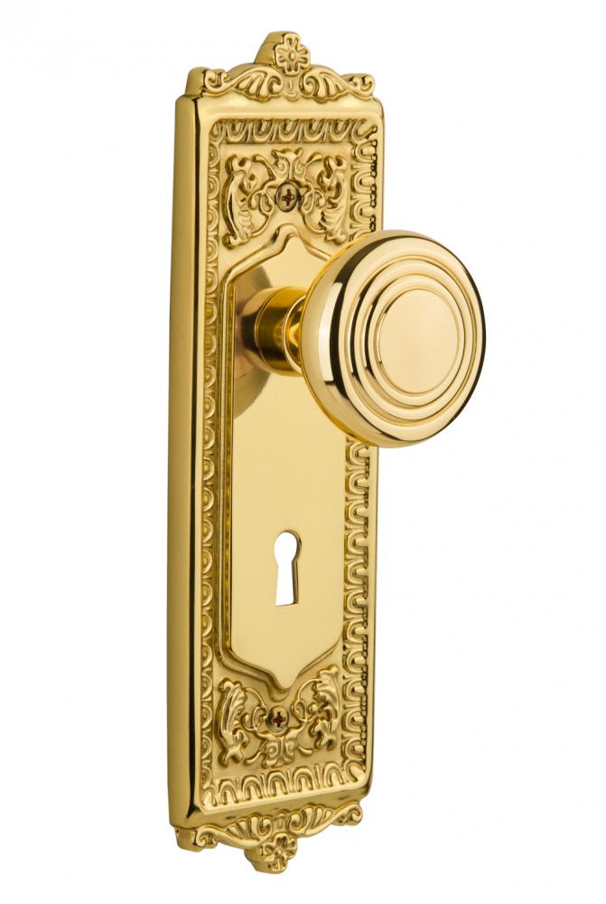 Nostalgic Warehouse Egg & Dart Plate with Keyhole Privacy Deco Door Knob in Polished Brass