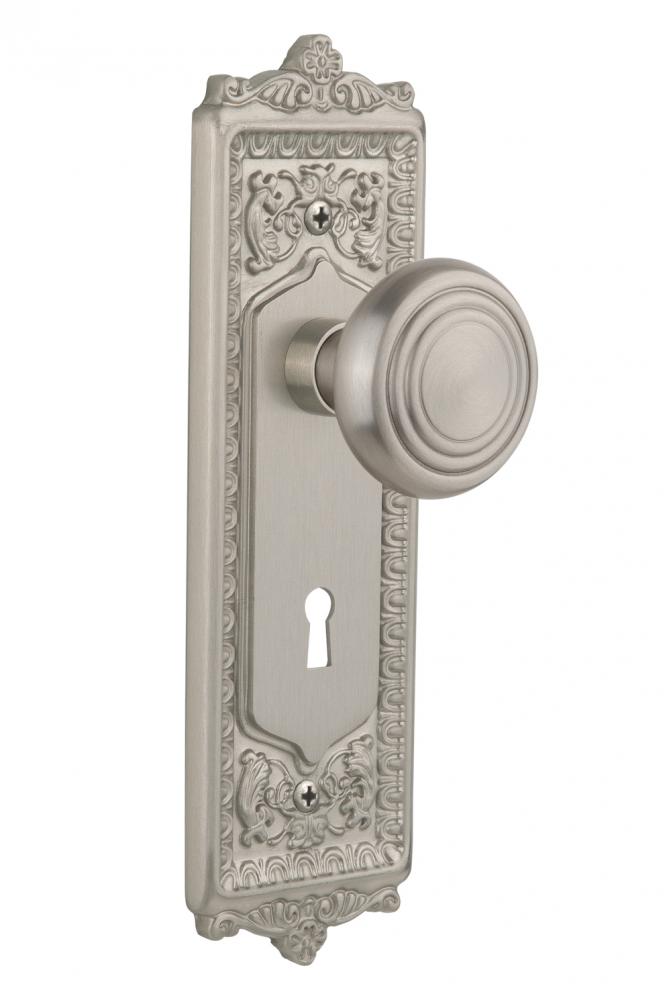 Nostalgic Warehouse Egg & Dart Plate with Keyhole Privacy Deco Door Knob in Satin Nickel